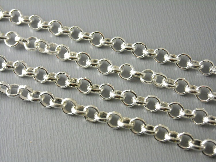 Soldered Round Cable Link Chain, Silver Tone Plated, 4mm links - Choose Length/Quantity