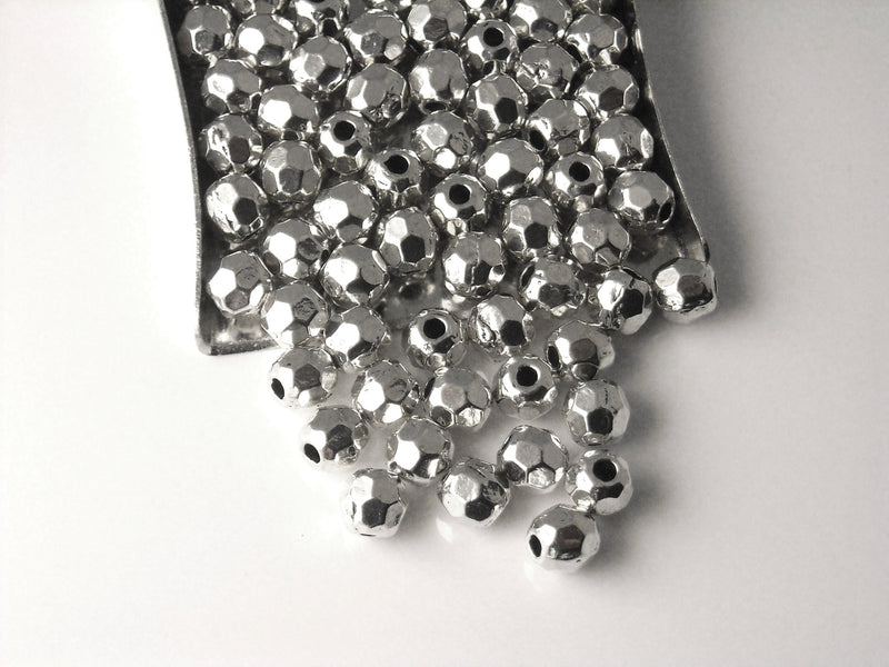 Sturdy Faceted Bicone Spacers, Antique Silver Plated, 5mm diameter - 20 pieces
