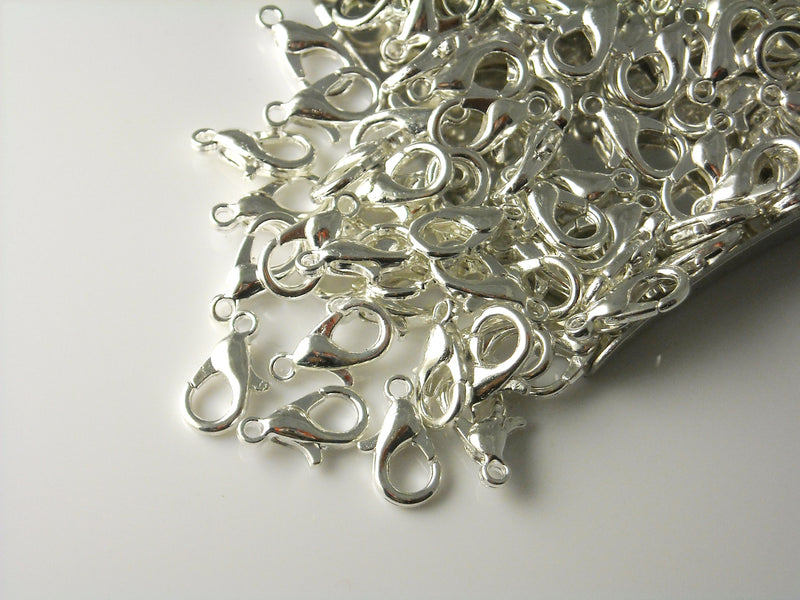Petite Sturdy Lobster Clasps, Semi-Matte Silver Plated, 10mmx6mm - 10 pieces