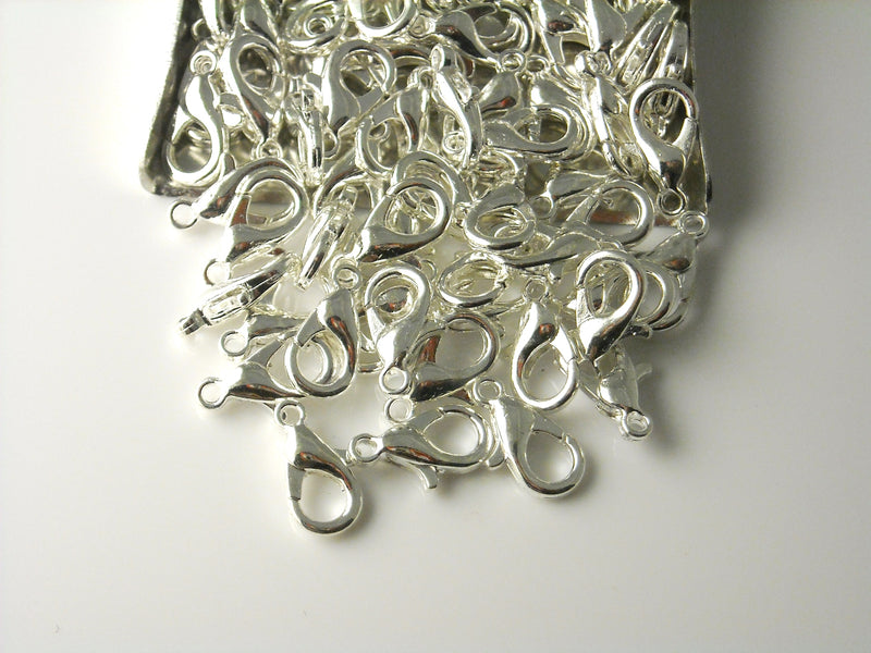 Petite Sturdy Lobster Clasps, Semi-Matte Silver Plated, 10mmx6mm - 10 pieces