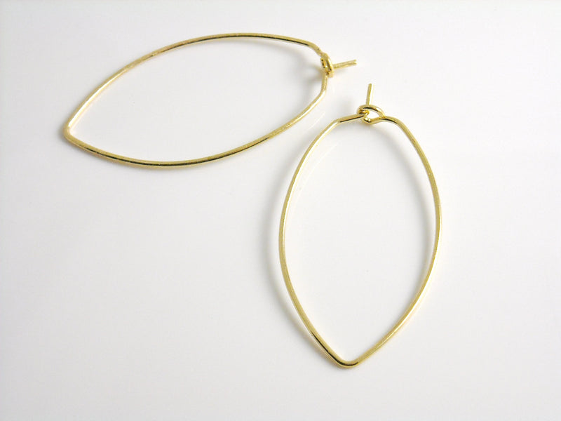 Leaf Shaped Hoop Earrings, 14k Gold Plated, 38mmx19mm - 2 pieces (1 set)