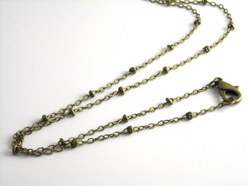 Finished Cable Link Satellite Bead Necklace with attached Findings, Antiqued Brass, 2mmx1.7mm - Choose Your Length/Quantity