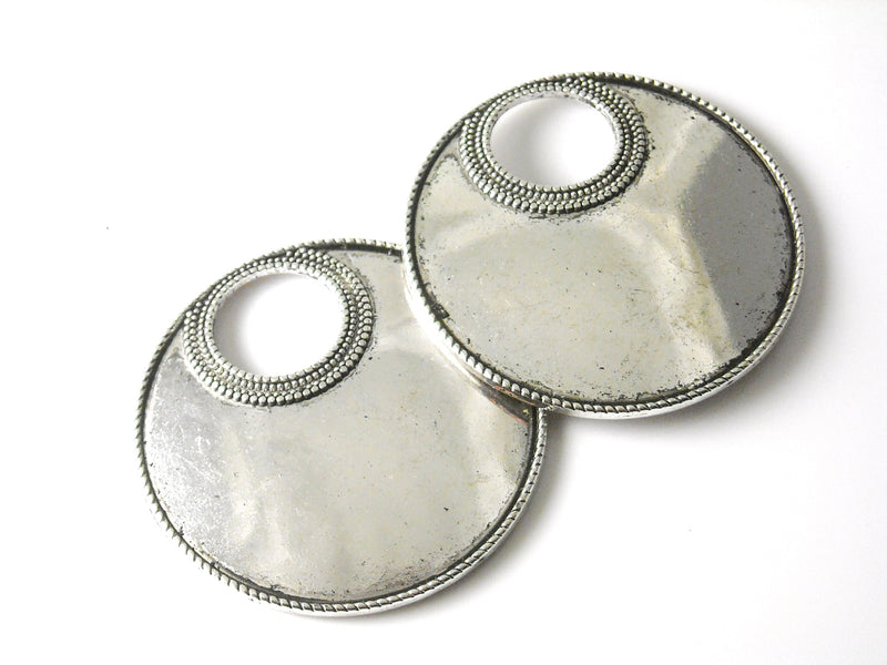 Round Tibetan Style Disc Dangles, Antique Silver Plated, 32mm - 2 pcs
