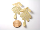 Durable Gold Brushed Leaf Shape Pendants, 18k Gold Plated, 61mmx27mm- 2 pieces