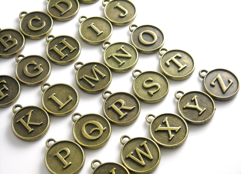 Raised Letter Typewriter Key Stamp Pendants, Antique Bronze Plated, 15mm diameter - Choose Your Letter(s) & Amount