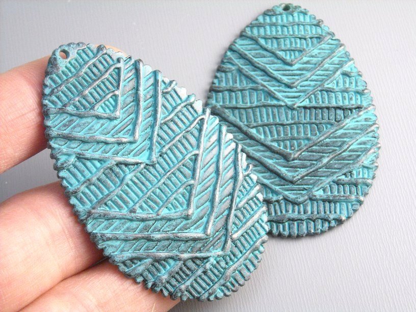 4ps Jewelry Solid Brass Patina Charms Textured Oval Connector 1 Hole  Verdigris Blue Patina Jewelry Unique Handmade Design Boho Supply 314A 