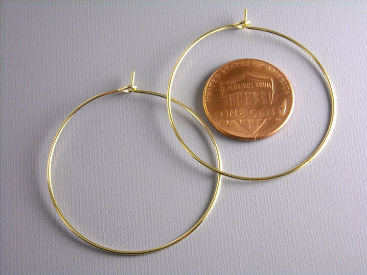 35mm Hoop Earrings, Gold Plated, 22 gauge wire 20 pieces
