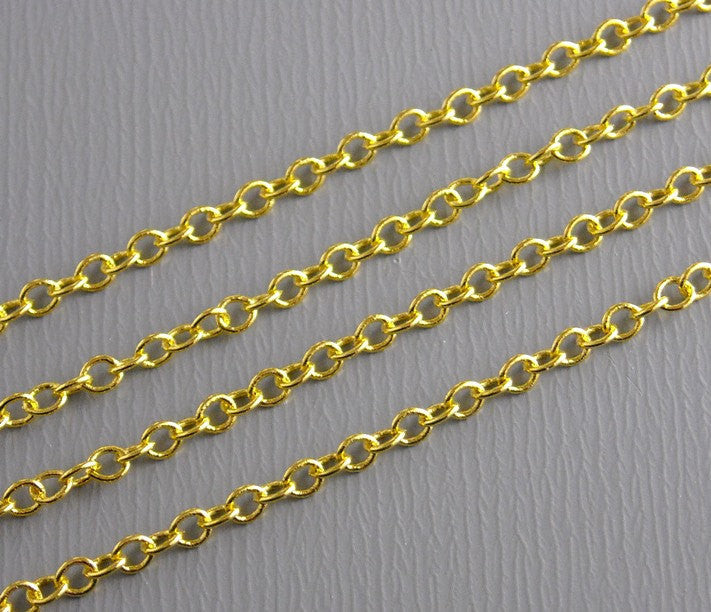 10-Feet Fine Link 14k Gold Plated Chain, 2 x 1.5mm - Pim's Jewelry Supplies