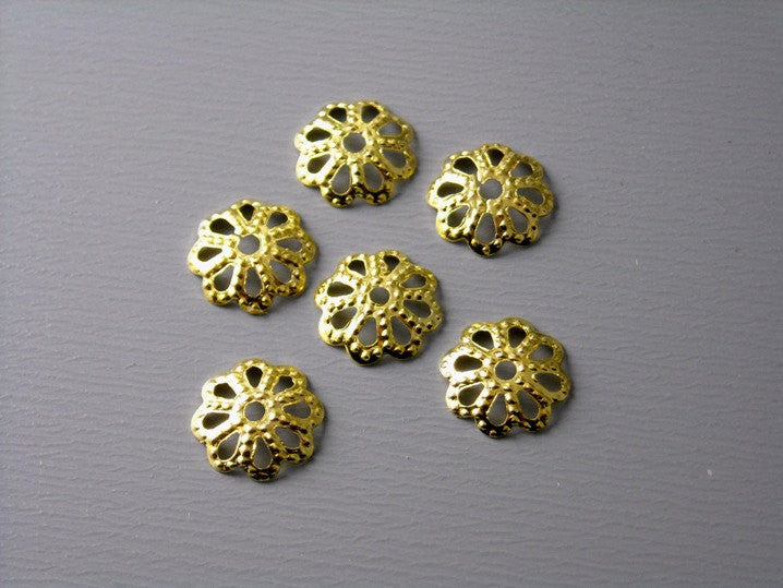 50 pcs 14k Gold Plated Filigree Bead Caps - 7mm - Pim's Jewelry Supplies