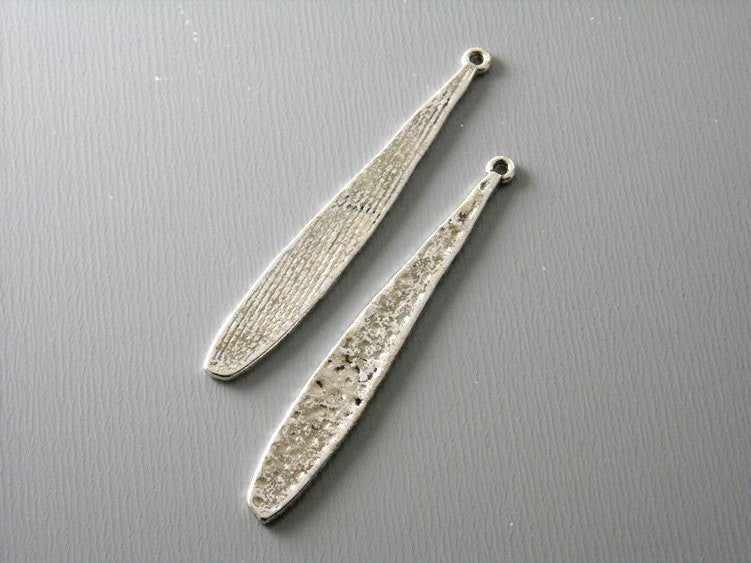 Antiqued Silver Bar Charm, Flatten and Textured - 6 pcs - Pim's Jewelry Supplies