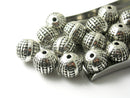 Textured Round Metal Beads, Antique Silver Plated, Center Drill, 11mm - 4 beads