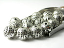 Textured Round Metal Beads, Antique Silver Plated, Center Drill, 11mm - 4 beads