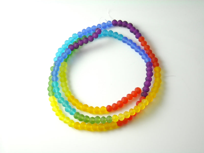 Faceted Frosted Glass Rondelle Beads - Rainbow Colors - 1 Full Strand/180 beads