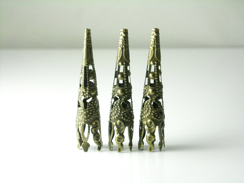 Filigree Bead Cones, Antique Bronze Plated, 41mmx8mm - 20 pieces