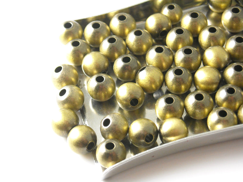 Solid Brass Beads, Brushed Antique Brass Finish, 6mm - 10 Beads