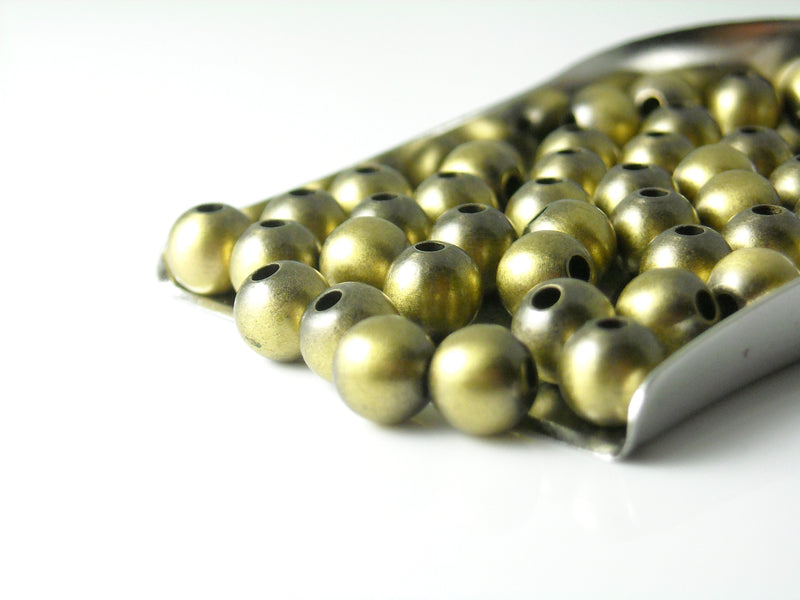 Solid Brass Beads, Brushed Antique Brass Finish, 6mm - 10 Beads