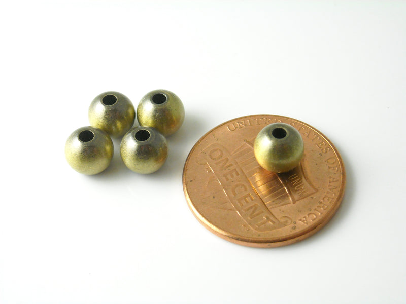 Solid Brass Beads, Brushed Antique Brass Finish, 6mm - 10 Beads