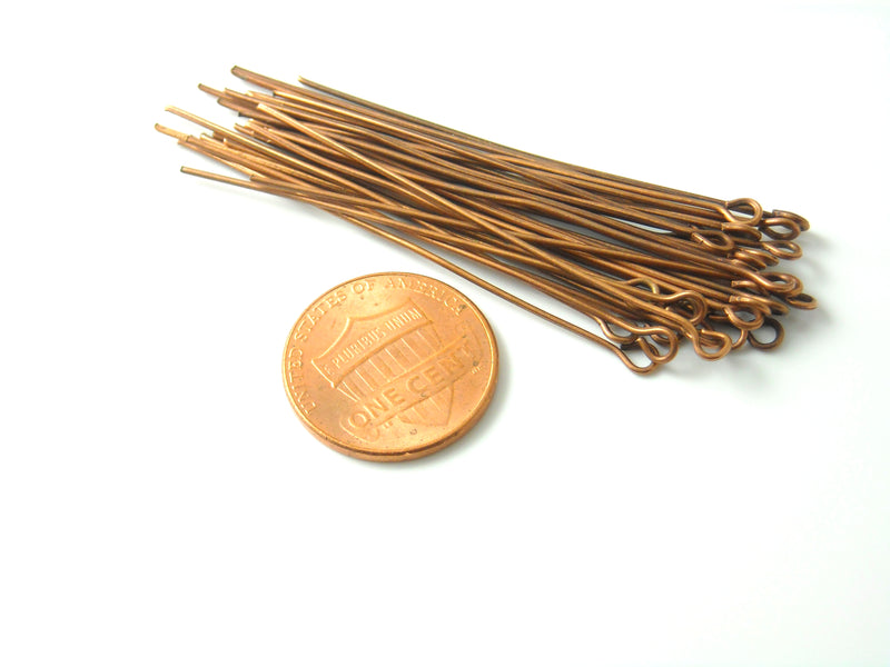 Antique Copper Plated Eye Pins, 50mm (2 inches,) 21 gauge - 50 pins