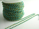 Turquoise Enamel Bead Chain, 18k Gold Plated Brass, Soldered Satellite Chain