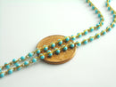 Turquoise Enamel Bead Chain, 18k Gold Plated Brass, Soldered Satellite Chain
