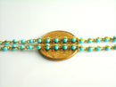 Turquoise Enamel Bead Chain, 18k Gold Plated Brass, Soldered Satellite Chain