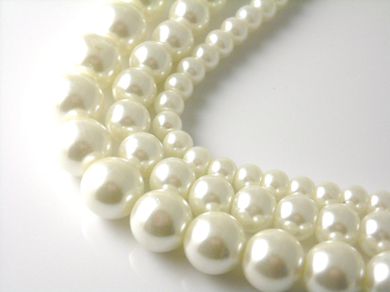 Czech Glass Pearl, Ivory color, 4mm, 6mm, 8mm - Full 15-inch strand - Choose your size