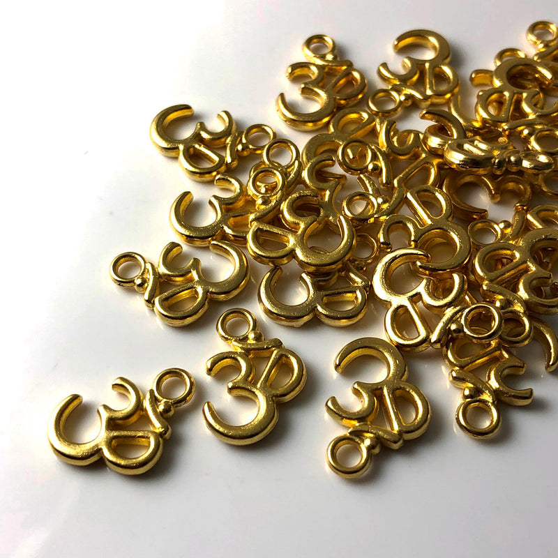 18k Gold Plated Ohm Charm, Matte Finish, 15mm - 3 charms