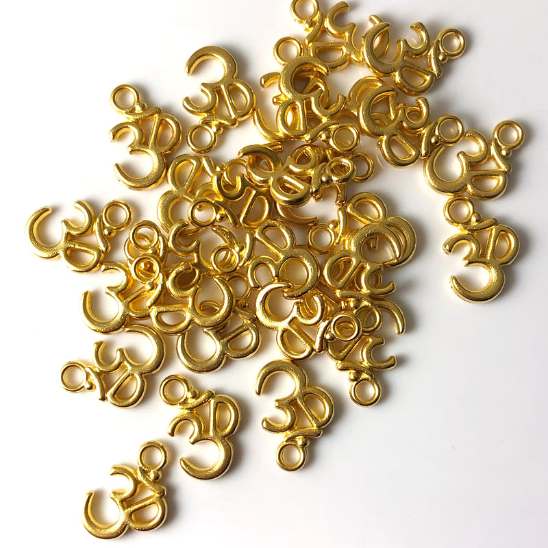 18k Gold Plated Ohm Charm, Matte Finish, 15mm - 3 charms