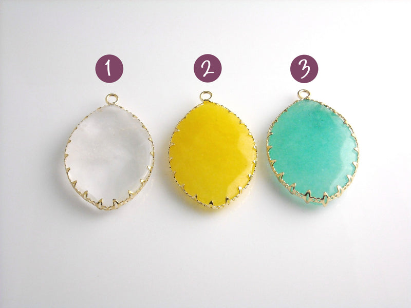Gemstone Pendant w/ Gold Plated Backless Bezel, 40mmx25mm - Choose from Three Options