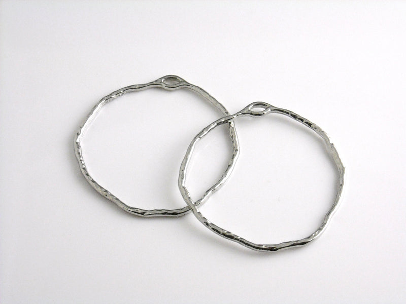 Asymmetrical Hoop Dangles, Platinum Plated, 35mm diameter - 2 pieces