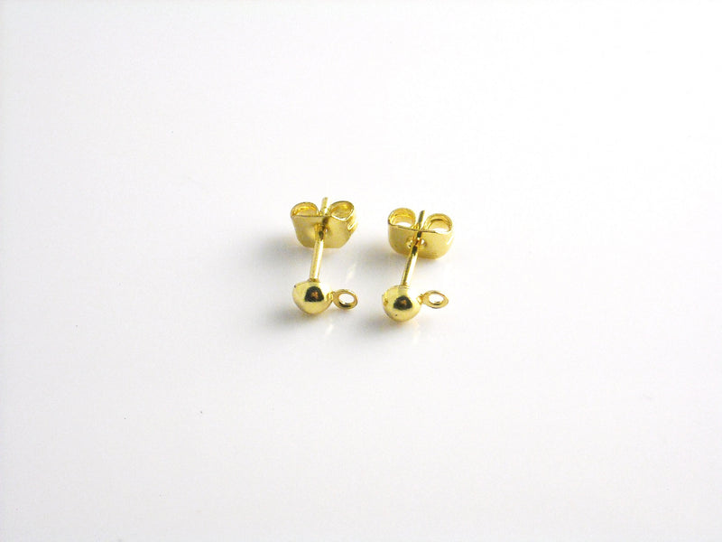 Dome Head Ear Post Studs and Nuts, 18k Gold Plated, 15mmx3mm - 6 pcs