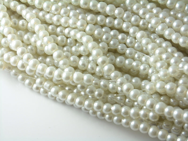 Glass Pearl - Antique White Color - 4mm - Full Strand (~200 beads)