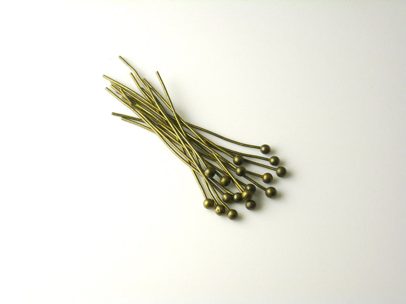 Brass Ball-Tip Pins - Antique Bronze Plating - 24 gauge - 1.18 inches - 100 pins