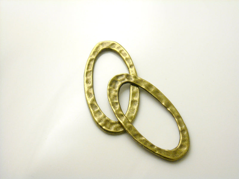 Thick Hammered Oval Links, Antique Bronze Plated, 40mmx20mm - 2 pieces
