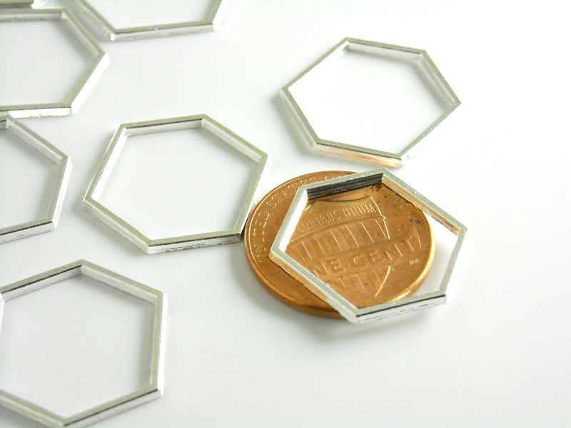 Charm - Silver Plated - Hexagon Shape - 18mm - 6 pcs