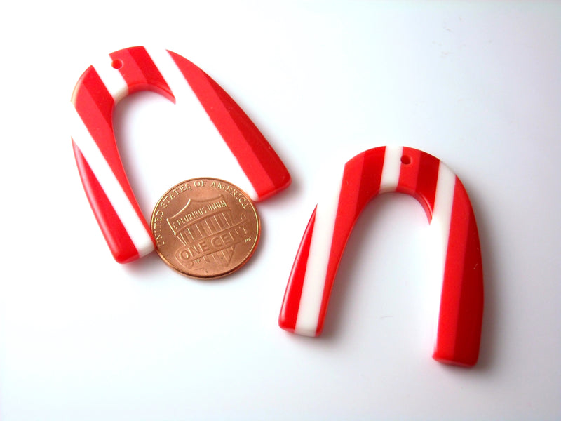Charm - Resin Candy Cane - 38mm (1.5 inches) - 2 pcs