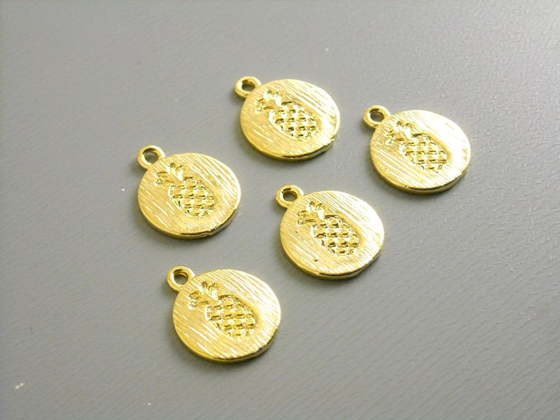 18k Gold Plated Disc - Pineapple Symbol - Textured - 11.5mm - 1 disc - Pim's Jewelry Supplies
