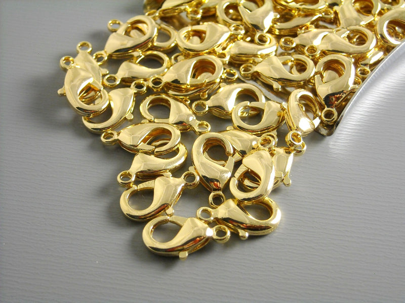 Lobster Clasps - Heavy 14k Gold Plated - 12mm x 7mm - 5 pcs - Pim's Jewelry Supplies