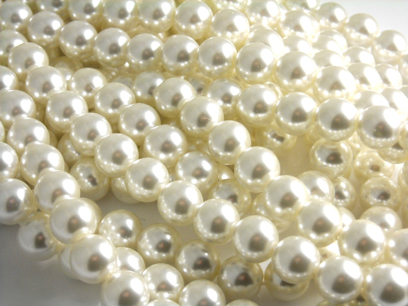 Czech Glass Pearl, Ivory color, 4mm, 6mm, 8mm - Full 15-inch strand - Choose your size - Pim's Jewelry Supplies