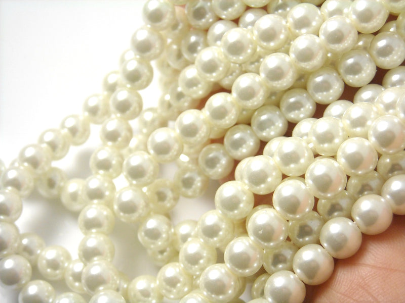 Czech Glass Pearl, Ivory color, 4mm, 6mm, 8mm - Full 15-inch strand - Choose your size - Pim's Jewelry Supplies