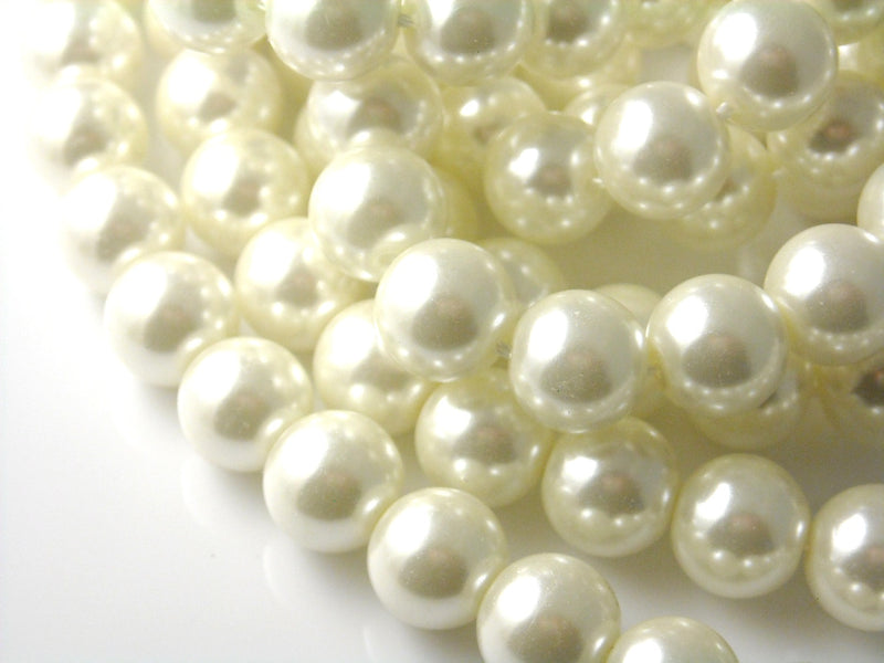Czech Glass Pearls (Ivory tone,) Full 15-inch Strand - Choose from three sizes (4mm, 6mm, 8mm)