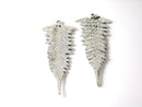 Realistic Fern Leaf Frond Cast Pendants, Antique Silver Plated, 53mmx22mm - 2 pieces