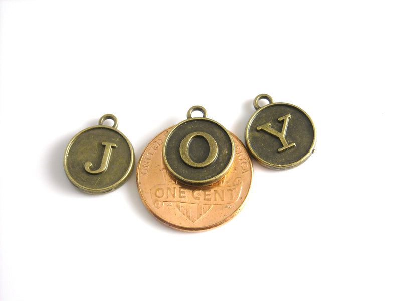 Charm - Antique Bronze - Alphabet - Typewriter Key Style - 12mm - Choose your letter