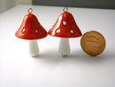 3D Ceramic Painted Red Cap Mushroom Charms, 35mmx25mm - 2 pieces