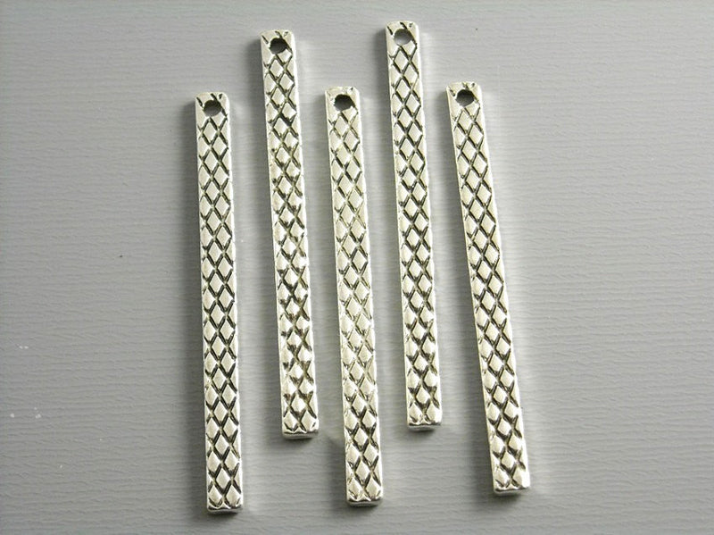 Textured Bar Pendant Charm 40mm, Antique Silver - 6 pcs - Pim's Jewelry Supplies