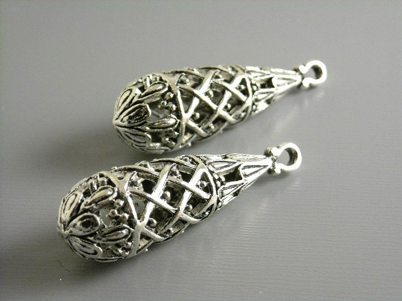 Sturdy Silver 3D Cutout Drop Dangles, Antique Silver Plated, 39mmx12mm - 2  pieces