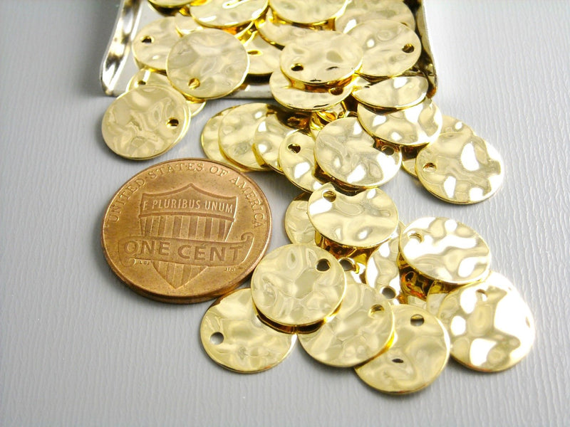 Charm - 14k Gold Plated - Round Tag & Textured - 10mm - 4 pcs - Pim's Jewelry Supplies