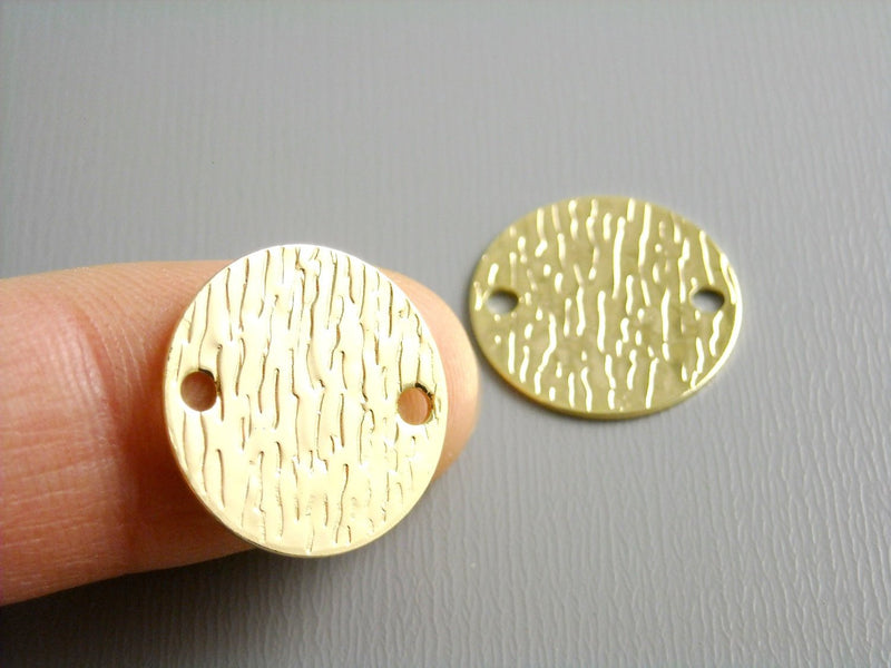 Charm - 14k Gold Plated - Round Tag & Textured - 16mm - 2 pcs - Pim's Jewelry Supplies