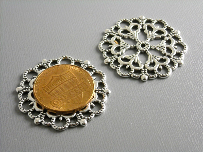 Filigree - Antique Silver - Round - 29mm - 4 pcs - Pim's Jewelry Supplies