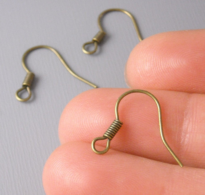 Ear Wire - Antique Bronze Plated and Coil Base - 15mm - 50 pcs - Pim's Jewelry Supplies